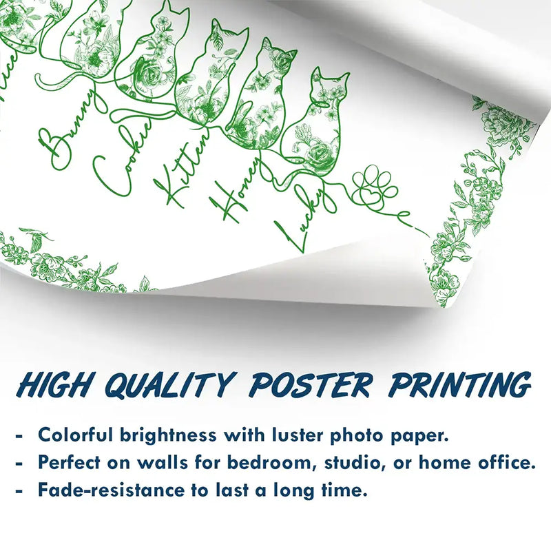 Cat Lovers,Cat Mom,Cat Dad,Pet Lovers,Pet Mom,Pet Dad,Happy - Toile De Jouy Adorable Cat Line - Personalized Poster