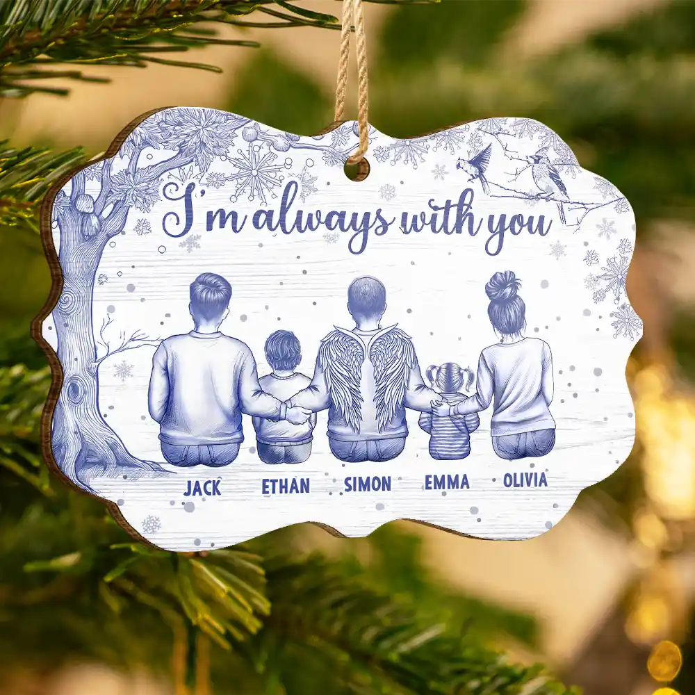 Gift For Yourself,Gift For Women,Gift For Men,Family,Memorial,Sad - Toile De Jouy Angel Always With You - Personalized Custom Shaped Wooden Ornament
