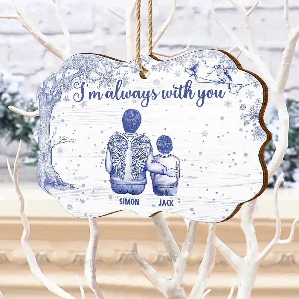 Gift For Yourself,Gift For Women,Gift For Men,Family,Memorial,Sad - Toile De Jouy Angel Always With You - Personalized Custom Shaped Wooden Ornament