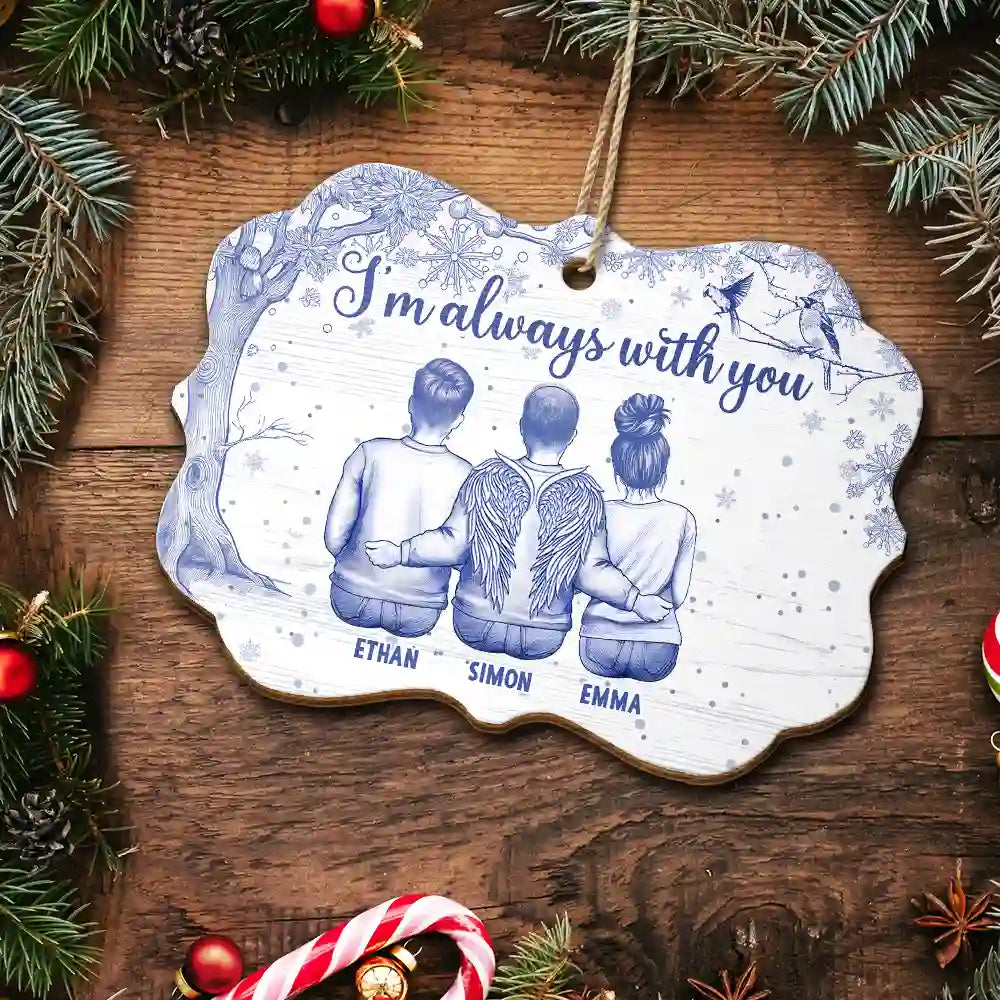 Gift For Yourself,Gift For Women,Gift For Men,Family,Memorial,Sad - Toile De Jouy Angel Always With You - Personalized Custom Shaped Wooden Ornament