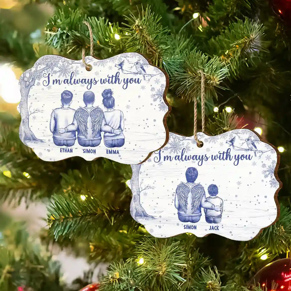 Gift For Yourself,Gift For Women,Gift For Men,Family,Memorial,Sad - Toile De Jouy Angel Always With You - Personalized Custom Shaped Wooden Ornament