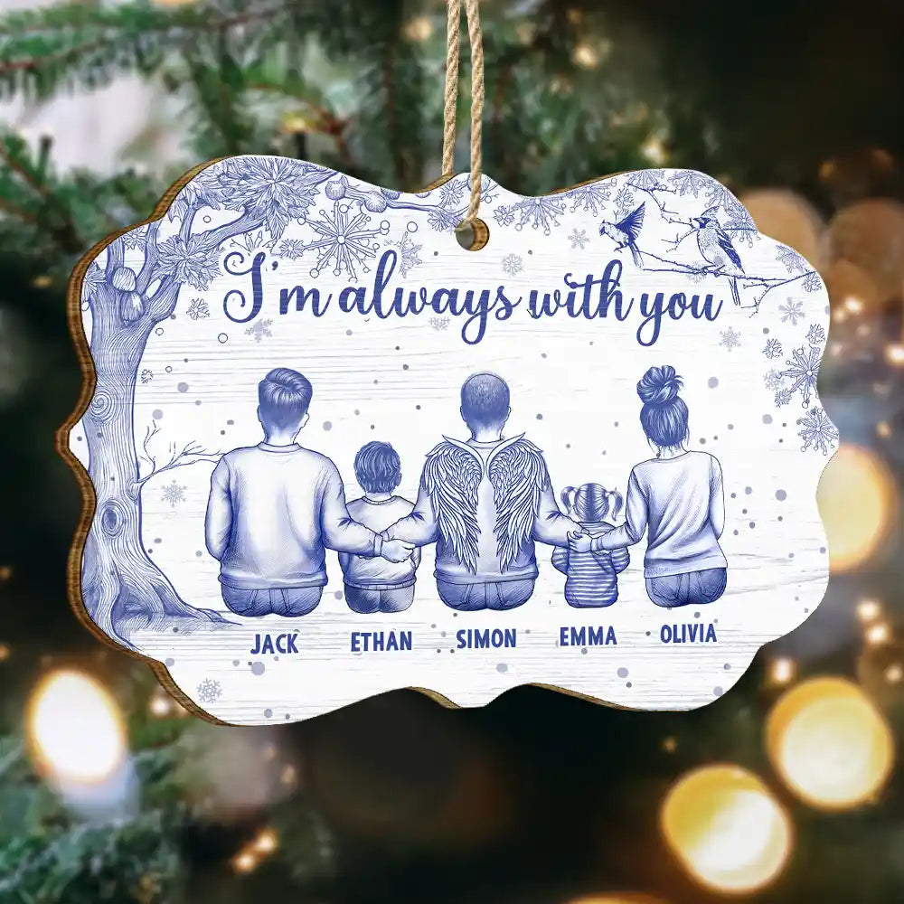 Gift For Yourself,Gift For Women,Gift For Men,Family,Memorial,Sad - Toile De Jouy Angel Always With You - Personalized Custom Shaped Wooden Ornament