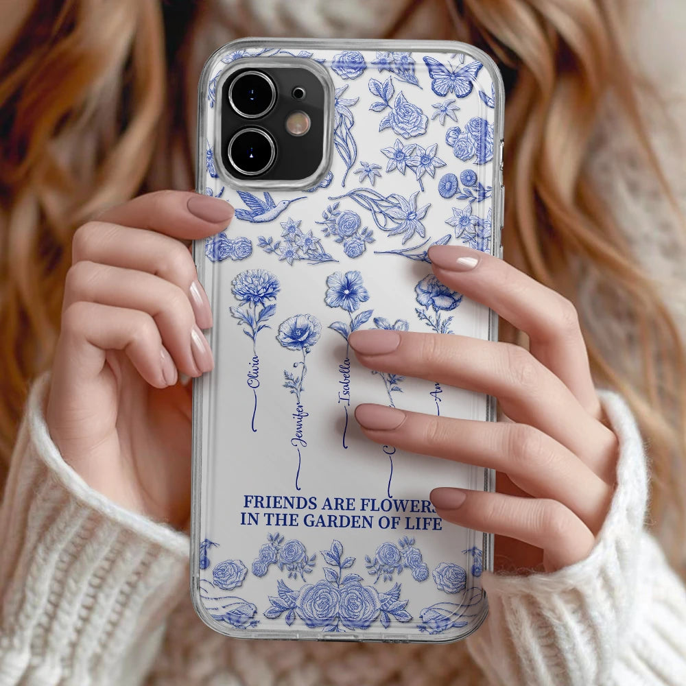 Gift For Yourself, Gift For Women, Gift For Bestie, Old Best friends, Love - Toile De Jouy Birth Flower Grow An Old Friend - 3D Effect Printed Phone Case, Personalized Clear Phone Case