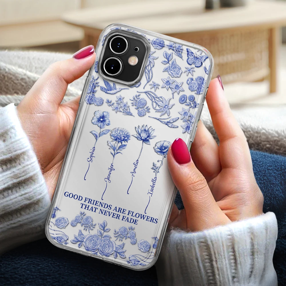 Gift For Yourself, Gift For Women, Gift For Bestie, Old Best friends, Love - Toile De Jouy Birth Flower Grow An Old Friend - 3D Effect Printed Phone Case, Personalized Clear Phone Case