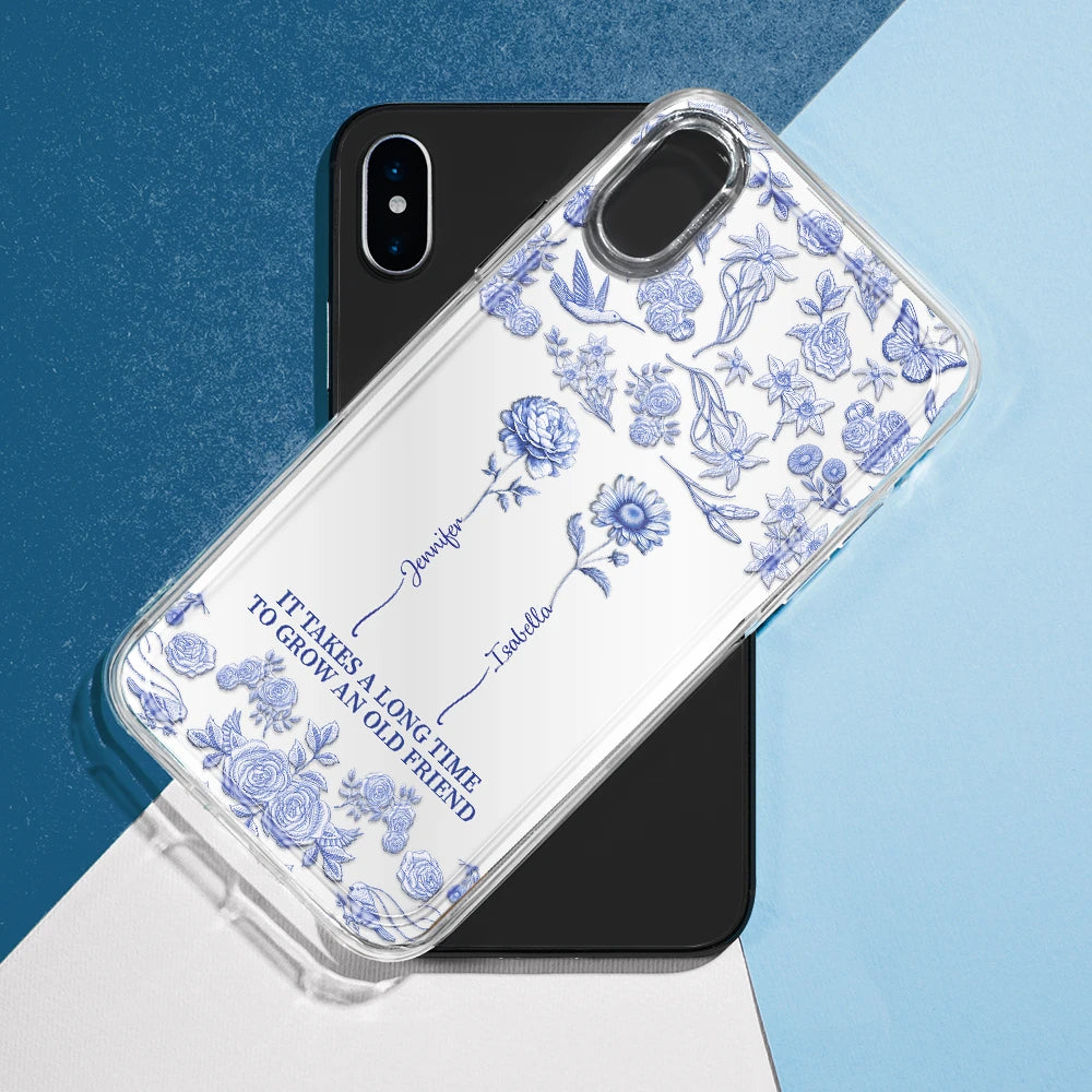 Gift For Yourself, Gift For Women, Gift For Bestie, Old Best friends, Love - Toile De Jouy Birth Flower Grow An Old Friend - 3D Effect Printed Phone Case, Personalized Clear Phone Case