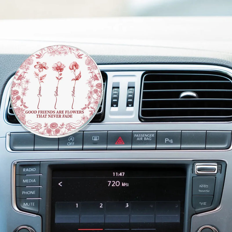 Gift For Bestie, Old Best friends, Gift For Sisters, Happy - Toile De Jouy Birth Flower Grow An Old Friend - Personalized Acrylic Car Vent Clip