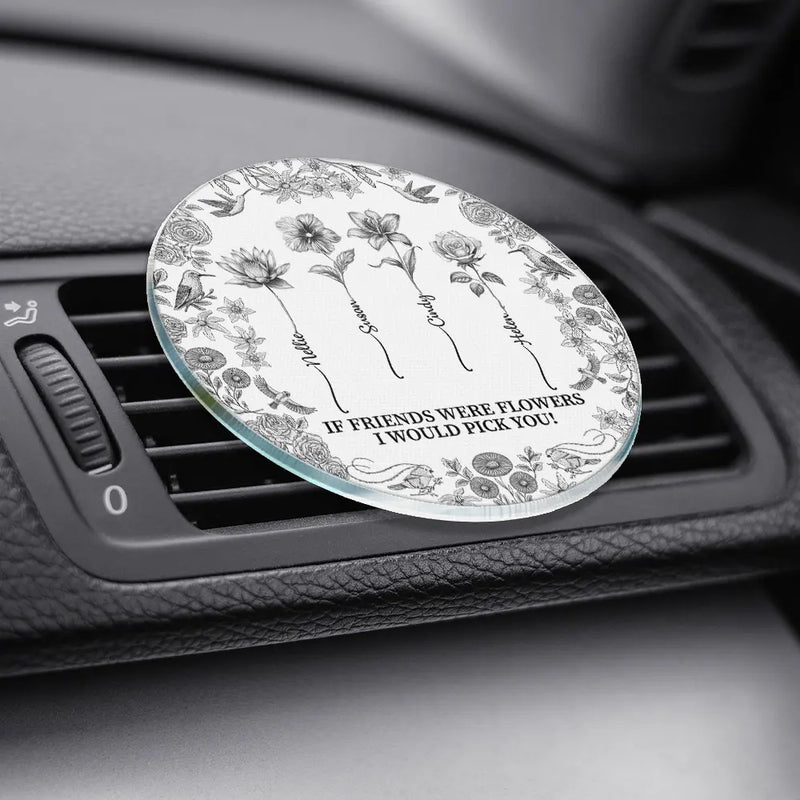 Gift For Bestie, Old Best friends, Gift For Sisters, Happy - Toile De Jouy Birth Flower Grow An Old Friend - Personalized Acrylic Car Vent Clip