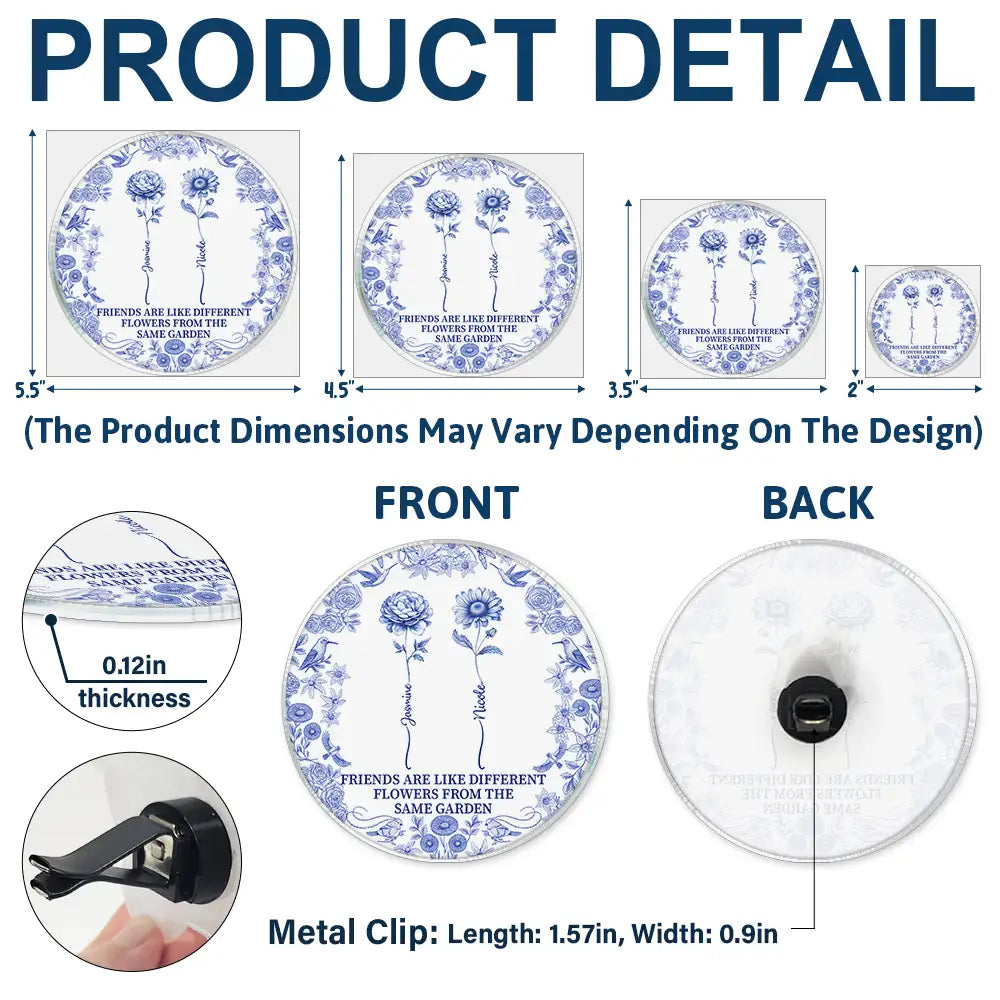 Gift For Bestie, Old Best friends, Gift For Sisters, Happy - Toile De Jouy Birth Flower Grow An Old Friend - Personalized Acrylic Car Vent Clip