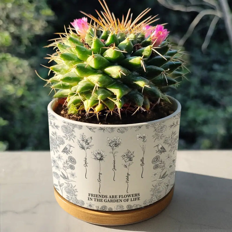 engraved birth flower plant pot Toile De Jouy Birth Flower Grow An Old Friend