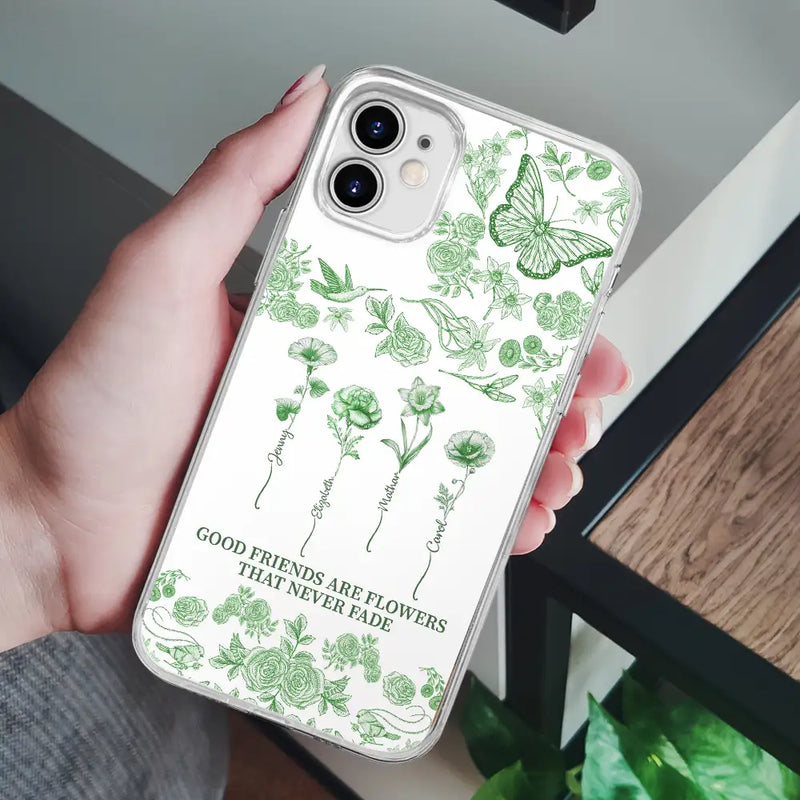Gift For Yourself,Gift For Women,Gift For Bestie,Old Best friends,Love - Toile De Jouy Birth Flower Grow An Old Friend - Personalized Clear Phone Case