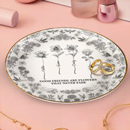 Gift For Yourself,Gift For Women,Gift For Bestie,Old Best friends,Love - Toile De Jouy Birth Flower Grow An Old Friend - Personalized Round Ring Dish