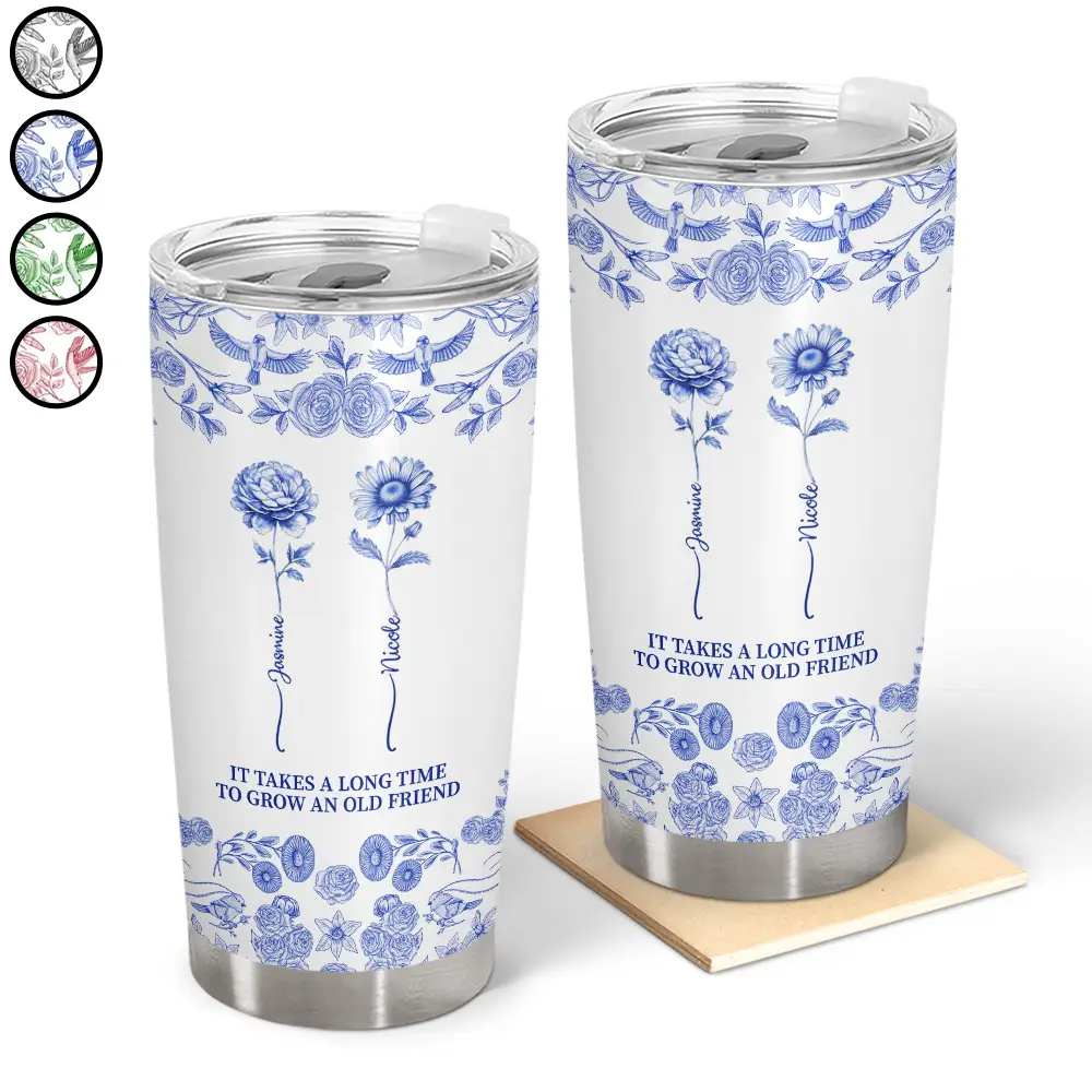 Toile De Jouy Birth Flower Grow An Old Friend - Personalized Tumbler