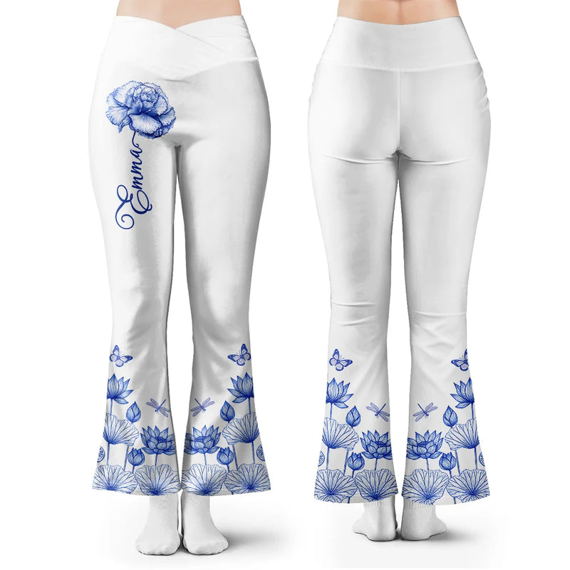 Gift For Yourself,Gift For Women,Yoga,Happy - Toile De Jouy Birth Month Flower - Personalized Leggings