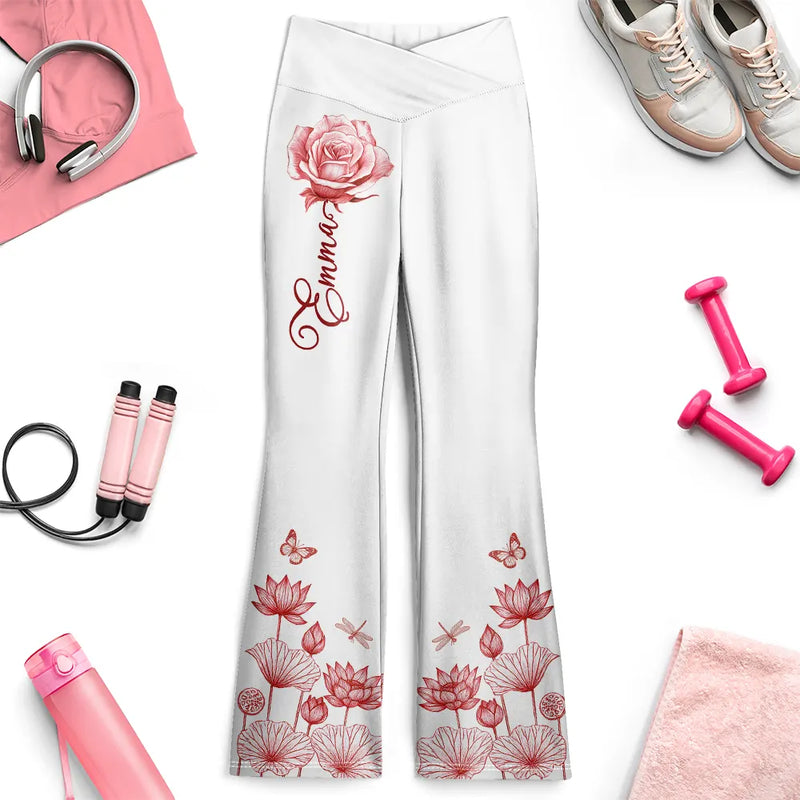 Gift For Yourself,Gift For Women,Yoga,Happy - Toile De Jouy Birth Month Flower - Personalized Leggings