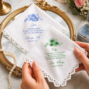 Sentimental,Gift For Children,Gift For Daughter,Wedding,Icon,Custom Text - Toile De Jouy Blue Wedding Birth Flower Bridal For Daughter - Personalized Handkerchief