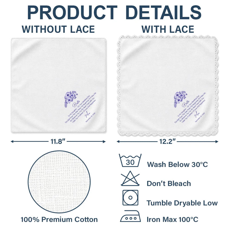 Sentimental,Gift For Children,Gift For Daughter,Wedding,Icon,Custom Text - Toile De Jouy Blue Wedding Birth Flower Bridal For Daughter - Personalized Handkerchief