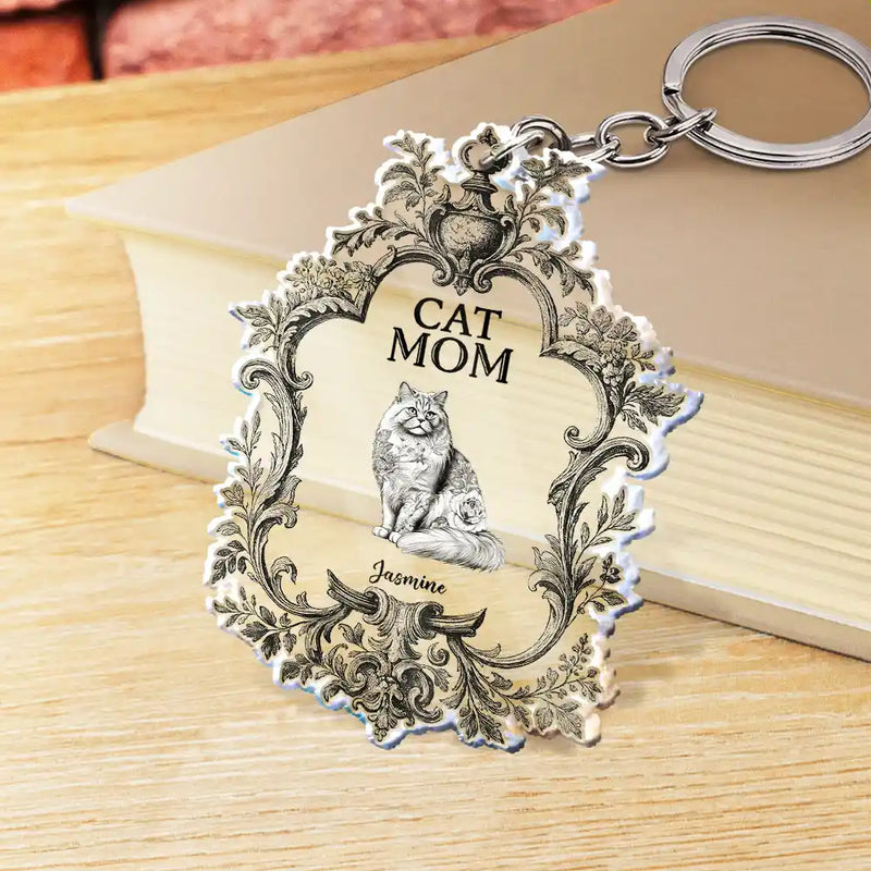 Pet Lovers,Cat Lovers - Toile De Jouy Cat Mom - Personalized Acrylic Keychain
