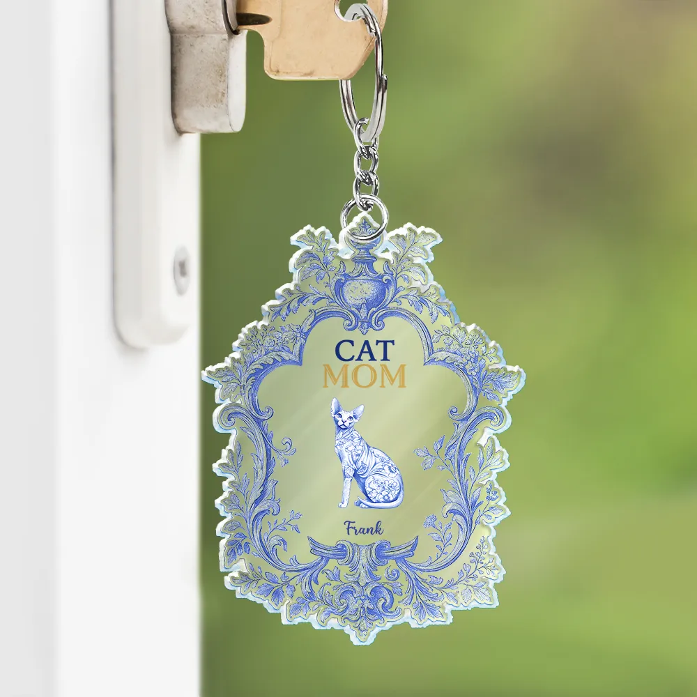 Pet Lovers,Cat Lovers - Toile De Jouy Cat Mom - Personalized Acrylic Keychain