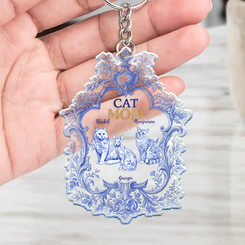 Pet Lovers,Cat Lovers - Toile De Jouy Cat Mom - Personalized Acrylic Keychain