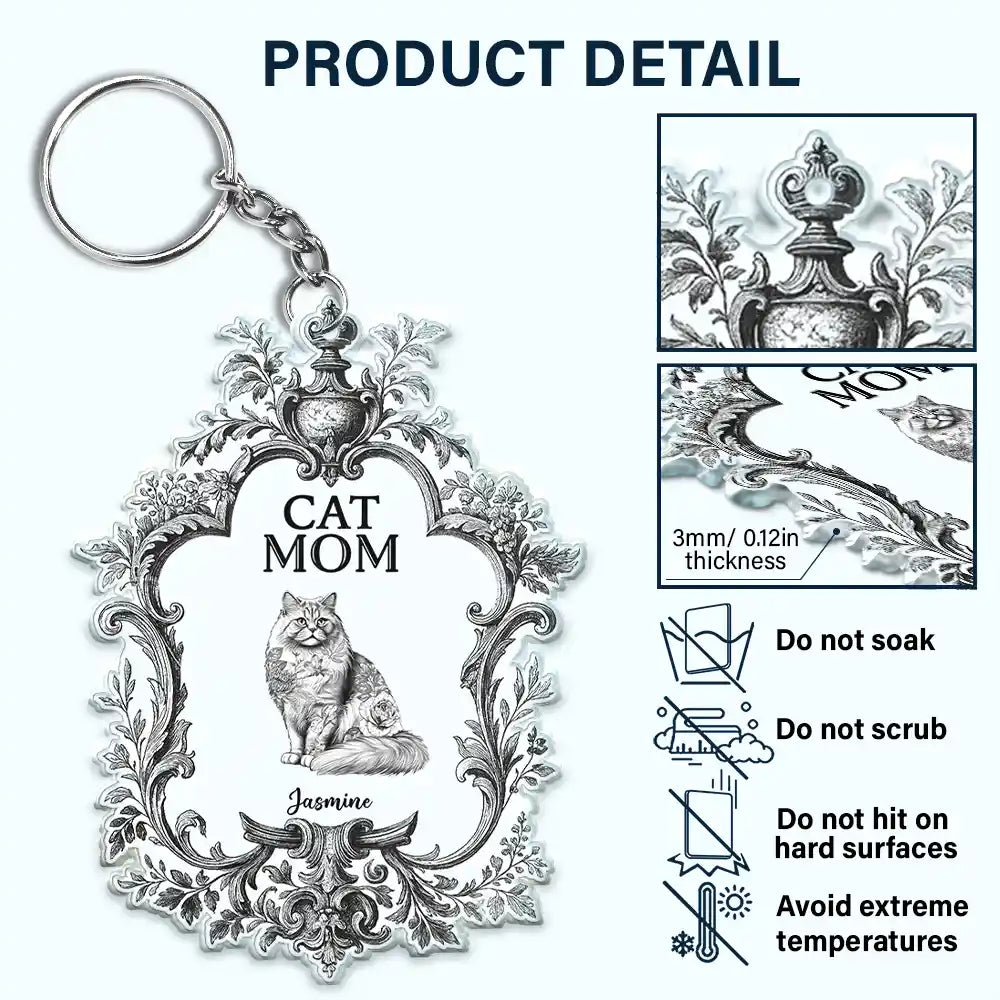 Pet Lovers,Cat Lovers - Toile De Jouy Cat Mom - Personalized Acrylic Keychain