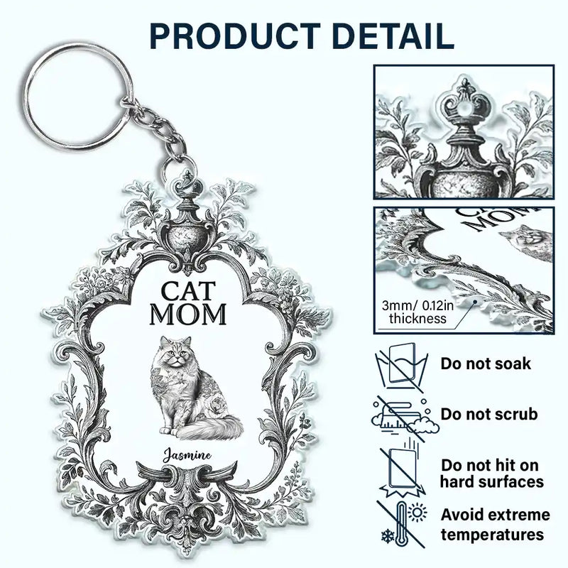 Pet Lovers,Cat Lovers - Toile De Jouy Cat Mom - Personalized Acrylic Keychain