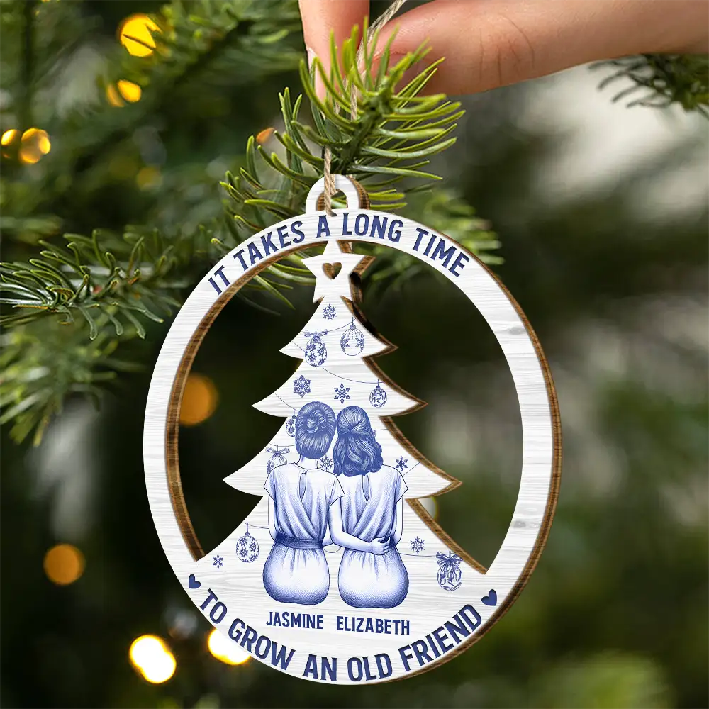 Gift For Women, Gift For Bestie, Love, Christmas - Toile De Jouy Christmas Grow An Old Friend - Personalized Custom Shaped Wooden Ornament