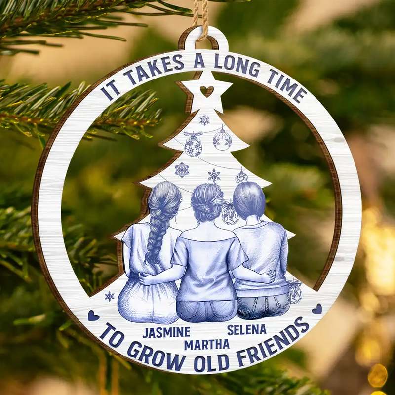 Gift For Women, Gift For Bestie, Love, Christmas - Toile De Jouy Christmas Grow An Old Friend - Personalized Custom Shaped Wooden Ornament