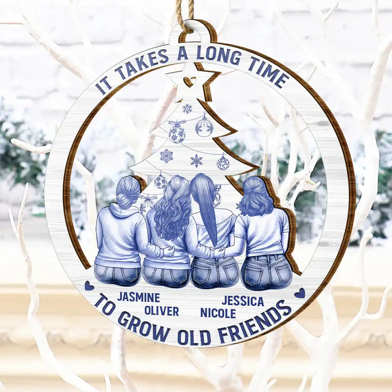 Gift For Women, Gift For Bestie, Love, Christmas - Toile De Jouy Christmas Grow An Old Friend - Personalized Custom Shaped Wooden Ornament