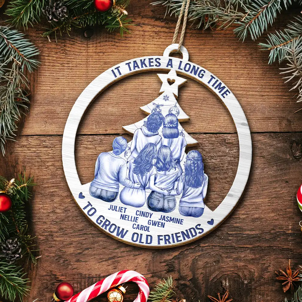 Gift For Women, Gift For Bestie, Love, Christmas - Toile De Jouy Christmas Grow An Old Friend - Personalized Custom Shaped Wooden Ornament