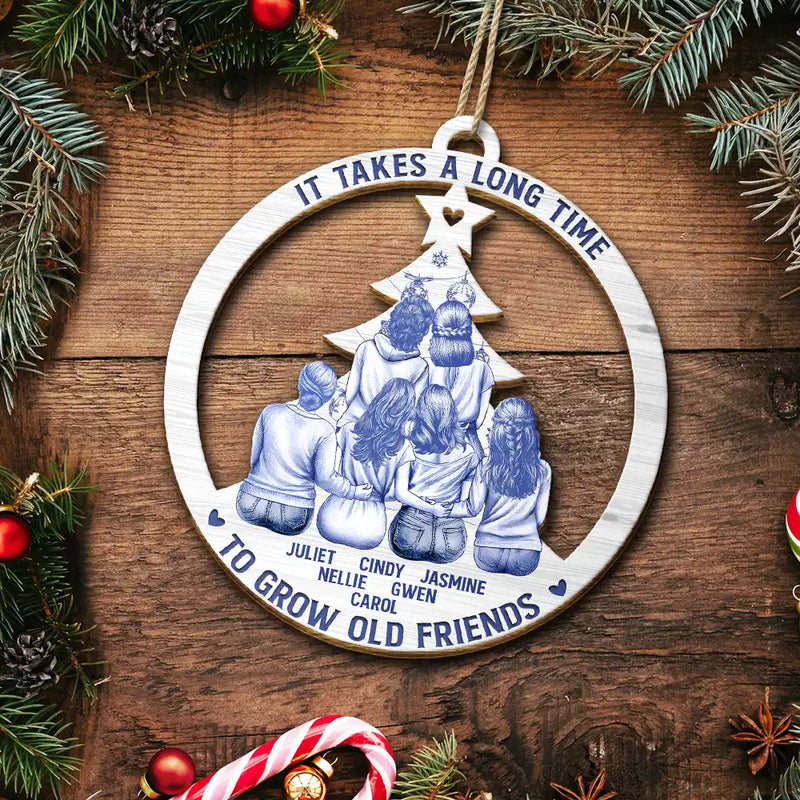 Gift For Women, Gift For Bestie, Love, Christmas - Toile De Jouy Christmas Grow An Old Friend - Personalized Custom Shaped Wooden Ornament
