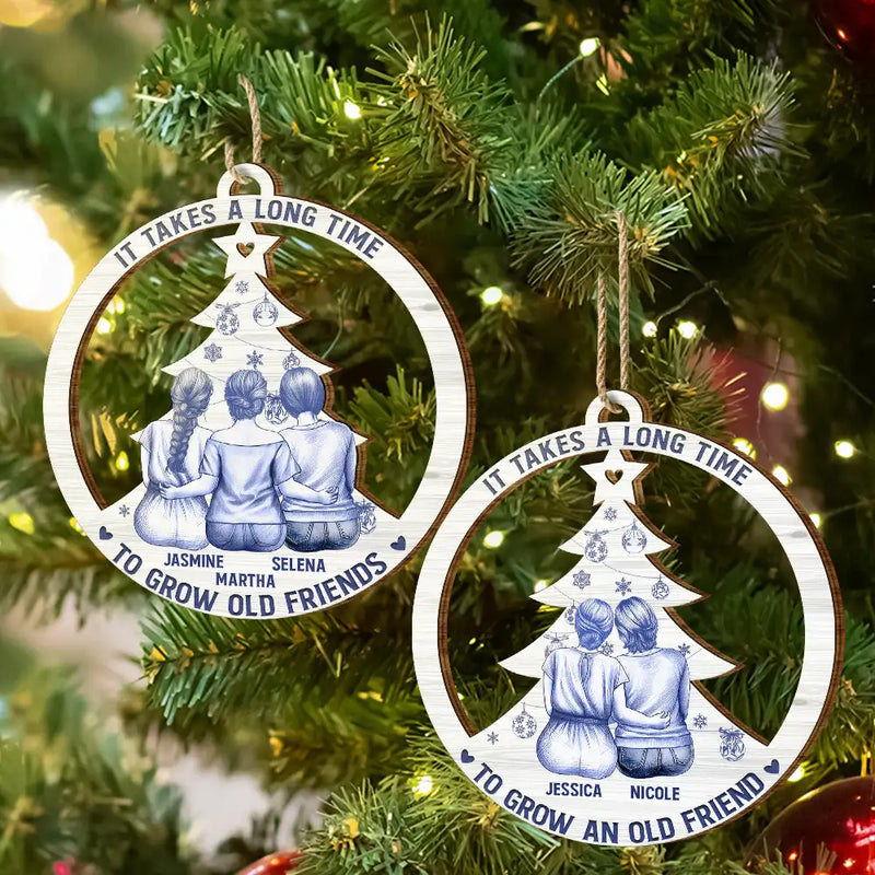 Gift For Women, Gift For Bestie, Love, Christmas - Toile De Jouy Christmas Grow An Old Friend - Personalized Custom Shaped Wooden Ornament