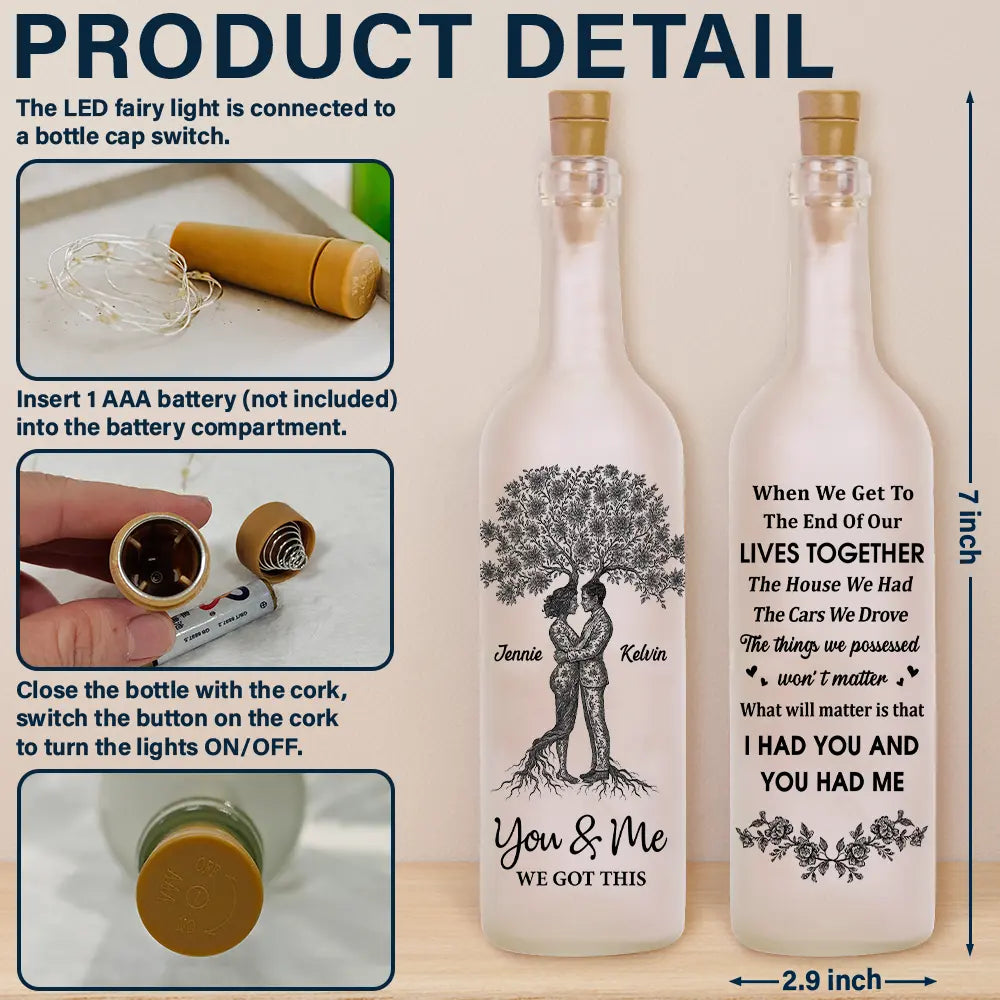 Old Couples, Gift For Husband, Gift For Wife, Gift For Boyfriend, Gift For Girlfriend, Love - Toile De Jouy Couple You And Me We Got This - Personalized Bottle Light