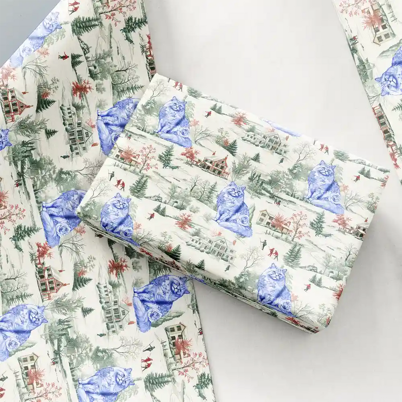 Pet Lovers, Happy - Toile De Jouy Dog Cat Winter Town - Personalized Wrapping Paper