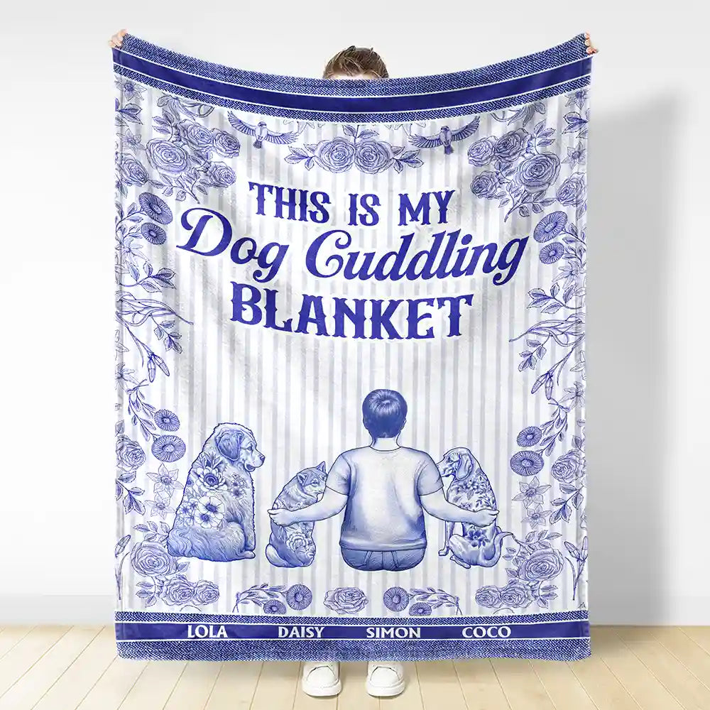 Dog Lovers,Dog Mom,Dog Dad,Pet Lovers,Pet Mom,Pet Dad,Love - Toile De Jouy Dog Cuddling Blanket - Personalized Fleece Blanket, Sherpa Blanket