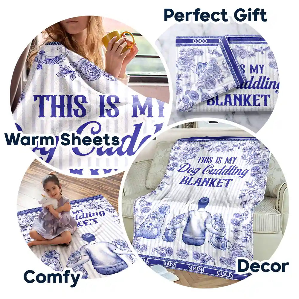 Dog Lovers,Dog Mom,Dog Dad,Pet Lovers,Pet Mom,Pet Dad,Love - Toile De Jouy Dog Cuddling Blanket - Personalized Fleece Blanket, Sherpa Blanket