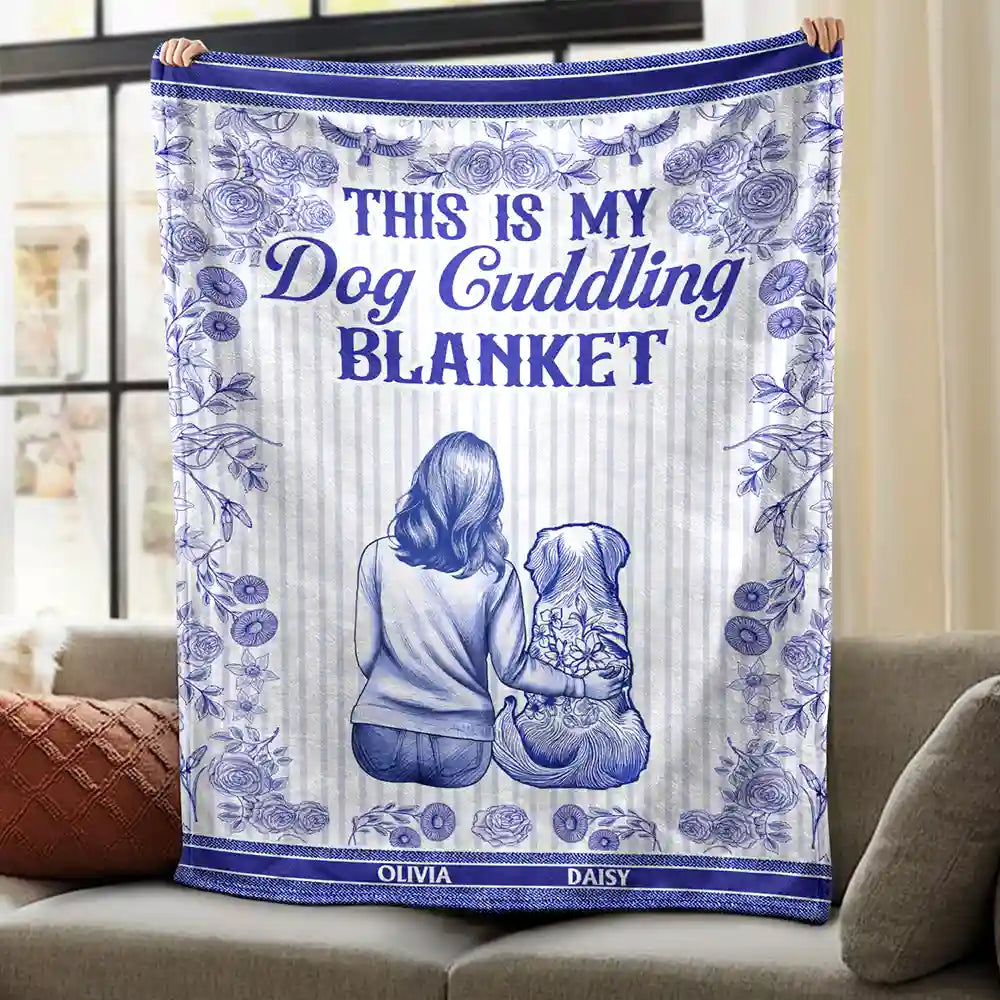 Toile De Jouy Dog Cuddling Blanket - Personalized Fleece Blanket, Sherpa Blanket