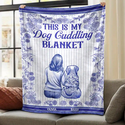 Toile De Jouy Dog Cuddling Blanket - Personalized Fleece Blanket, Sherpa Blanket