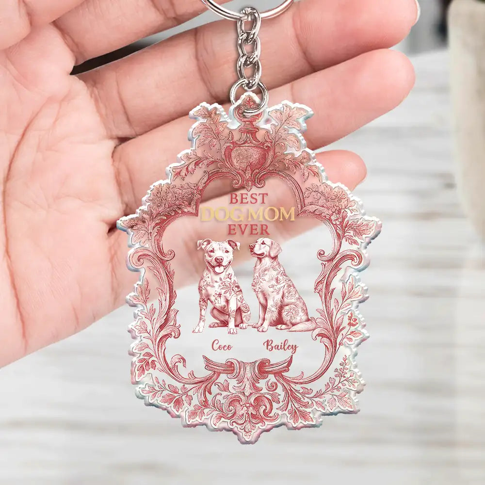 Pet Lovers, Dog Lovers - Toile De Jouy Dog Mom - Personalized Acrylic Keychain