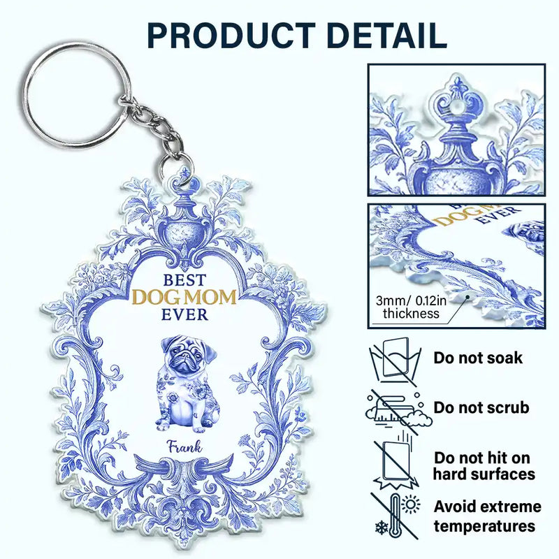 Pet Lovers, Dog Lovers - Toile De Jouy Dog Mom - Personalized Acrylic Keychain