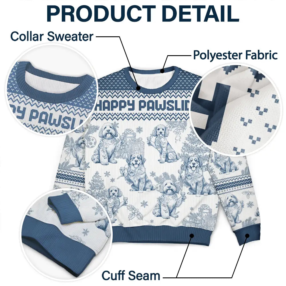 Pet Lovers,Pet Mom,Pet Dad,Dog Lovers,Dog Mom,Dog Dad,Christmas,Happy - Toile De Jouy Feliz Navidog - Personalized Unisex Ugly Sweater