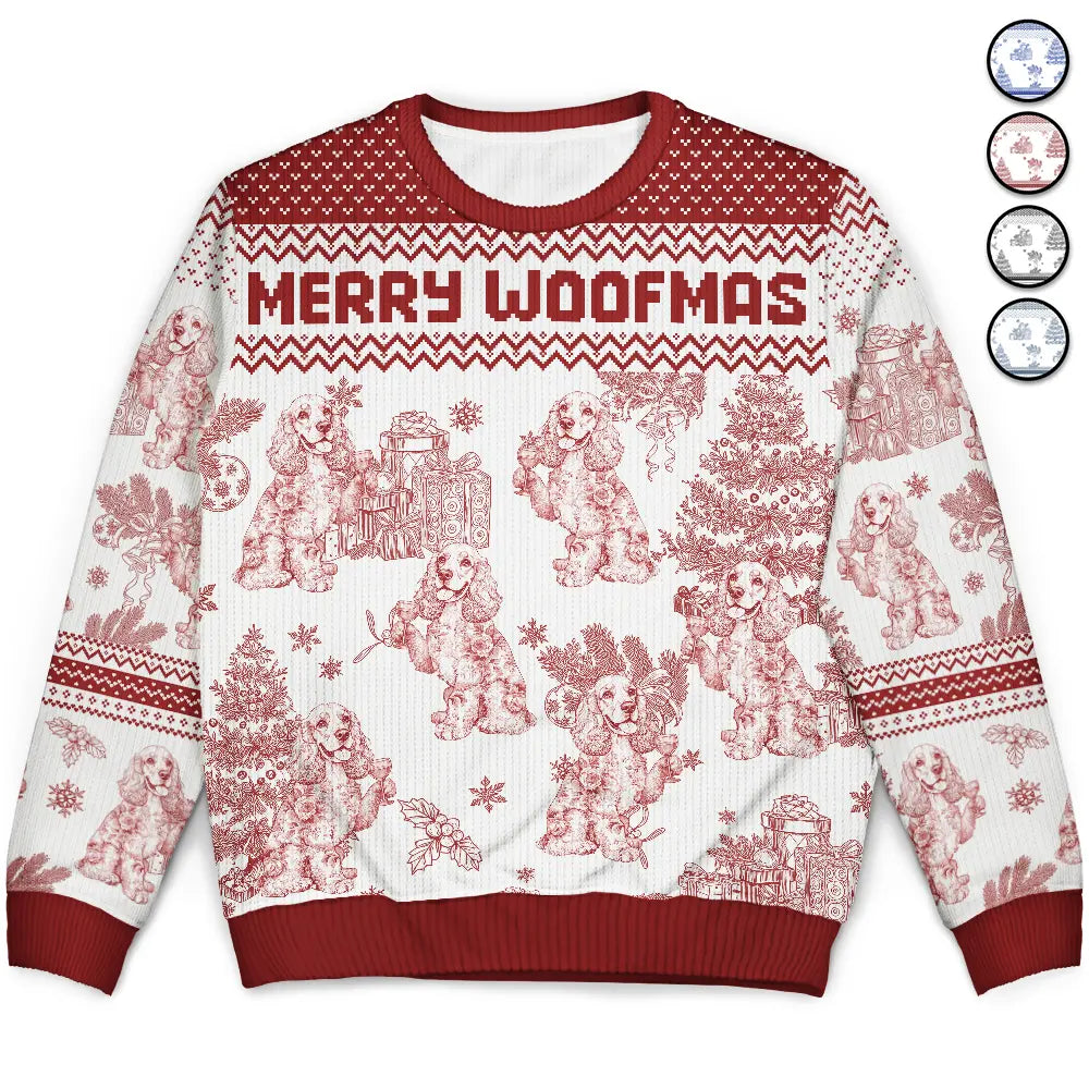 Pet Lovers,Pet Mom,Pet Dad,Dog Lovers,Dog Mom,Dog Dad,Christmas,Happy - Toile De Jouy Feliz Navidog - Personalized Unisex Ugly Sweater