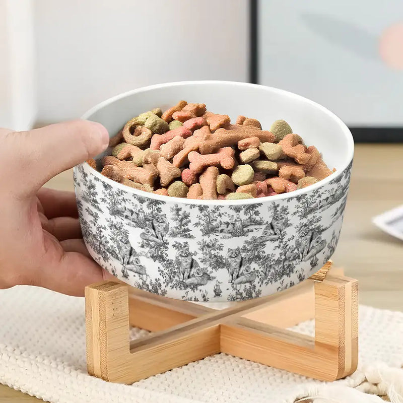 Pet Lovers,Happy - Toile De Jouy French Style - Personalized Pet Bowl