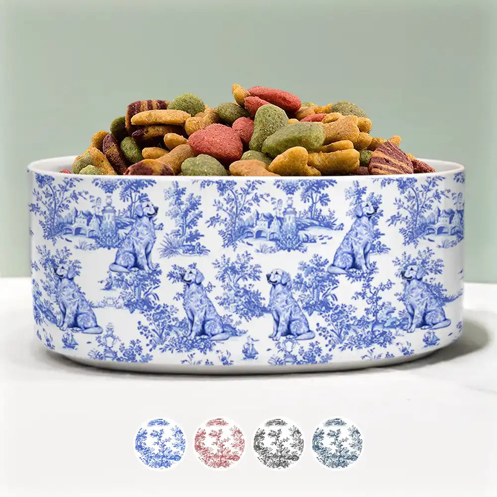 Pet Lovers,Happy - Toile De Jouy French Style - Personalized Pet Bowl