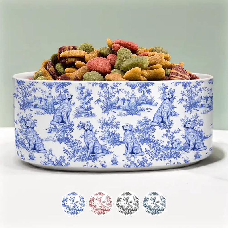Pet Lovers,Happy - Toile De Jouy French Style - Personalized Pet Bowl