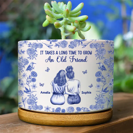 Toile De Jouy Grow An Old Friend - Personalized Ceramic Plant Pot