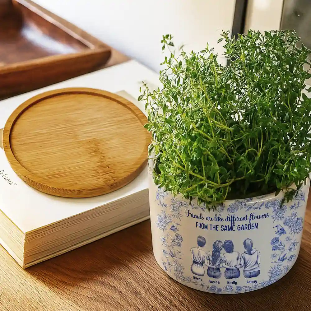Gift For Bestie,Happy - Toile De Jouy Grow An Old Friend - Personalized Ceramic Plant Pot