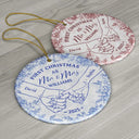 Christmas, Gift For Couples, Gift For Husband, Gift For Wife, Gift For Boyfriend, Gift For Girlfriend, Love - Toile De Jouy Holding Hands First Christmas Couple - Personalized Circle Ceramic Ornament