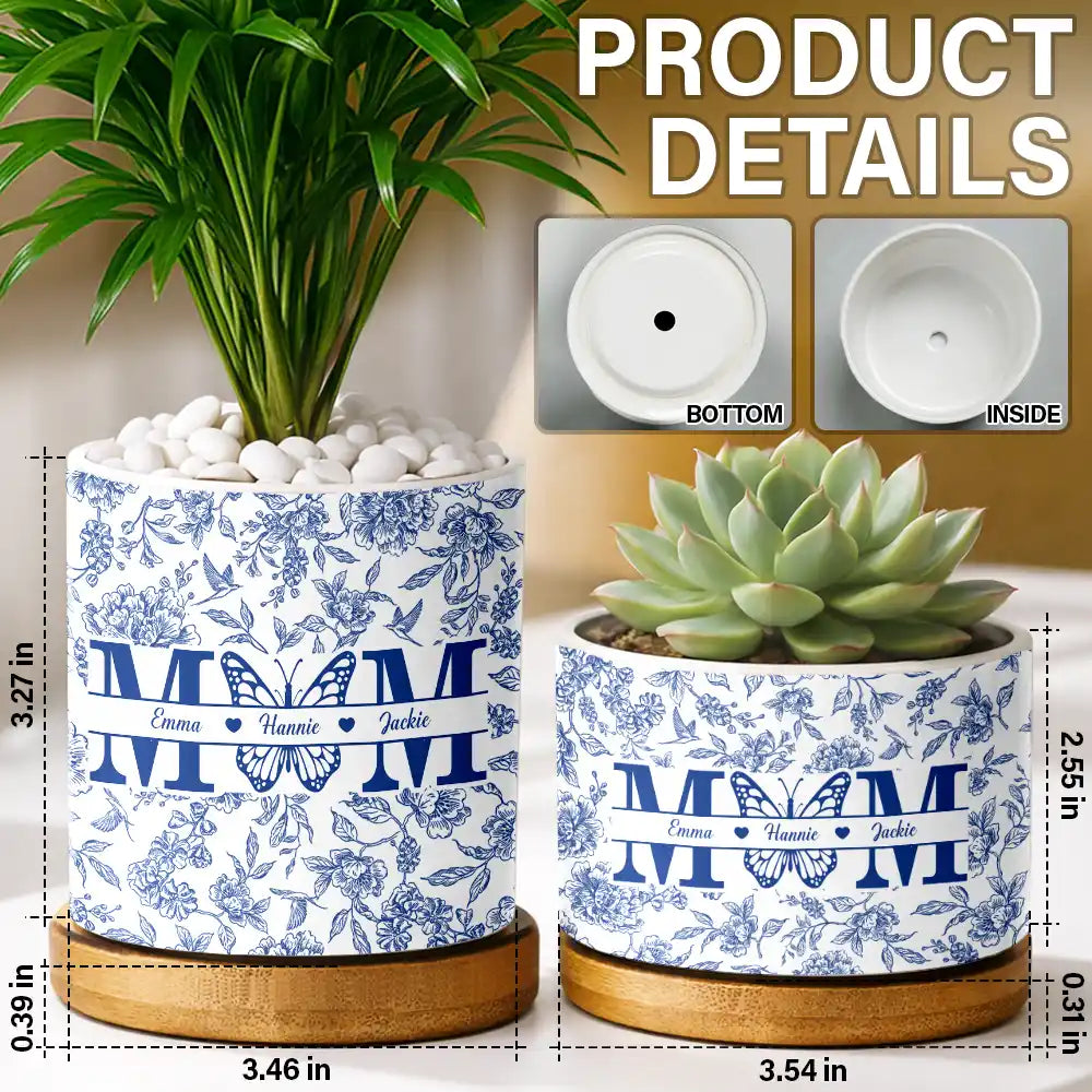 Gift For Mother,Gift For Grandma,Love - Toile De Jouy Mom Grandma Nana - Personalized Ceramic Plant Pot