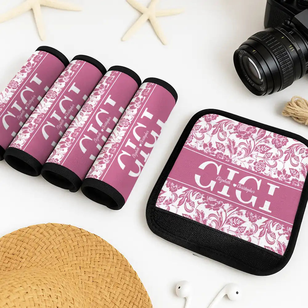 Gift For Mother,Summer,Travel,Happy,Gift For Grandma - Toile De Jouy Mom Grandma Nana - Personalized Luggage Handle Wrap