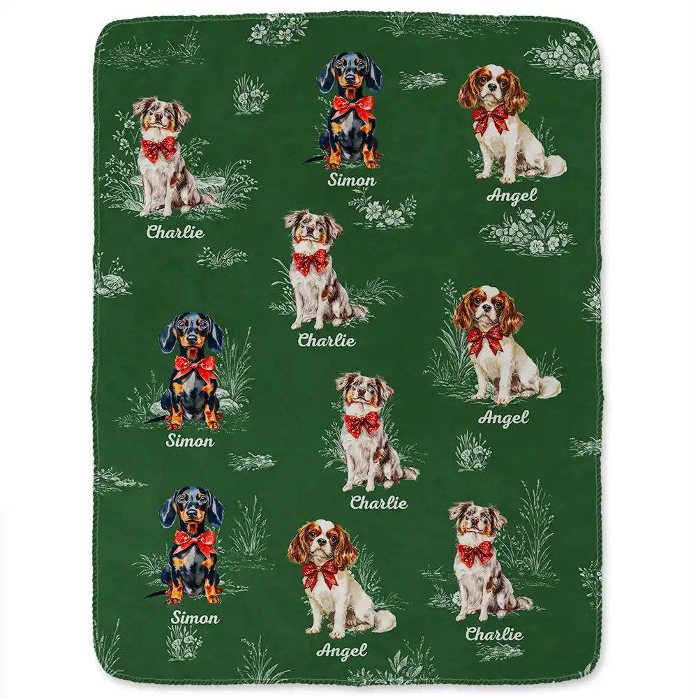 Dog Lovers,Dog Mom,Dog Dad,Pet Lovers,Pet Mom,Pet Dad,Love - Toile De Jouy Red Bow Dog - Personalized Fleece Blanket, Sherpa Blanket